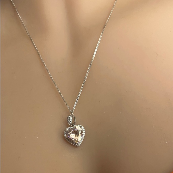 #1074** Elegant 925 Sterling Silver Chain/ Pink Heart Pendant Necklace - Picture 5 of 7